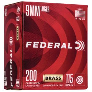 Federal Champion Training Handgun Ammunition 9mm Luger 115 gr FMJ 1125 fps 200/ct
